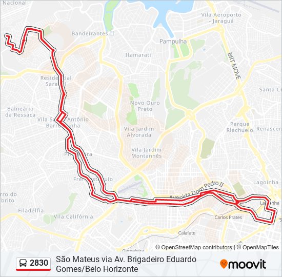 Mapa da linha 2830 de ônibus