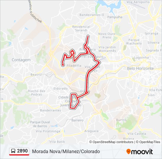 Mapa da linha 2890 de ônibus