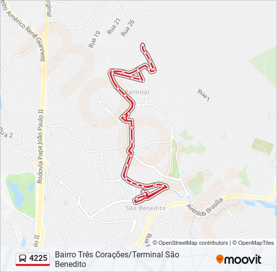 Mapa da linha 4225 de Bus