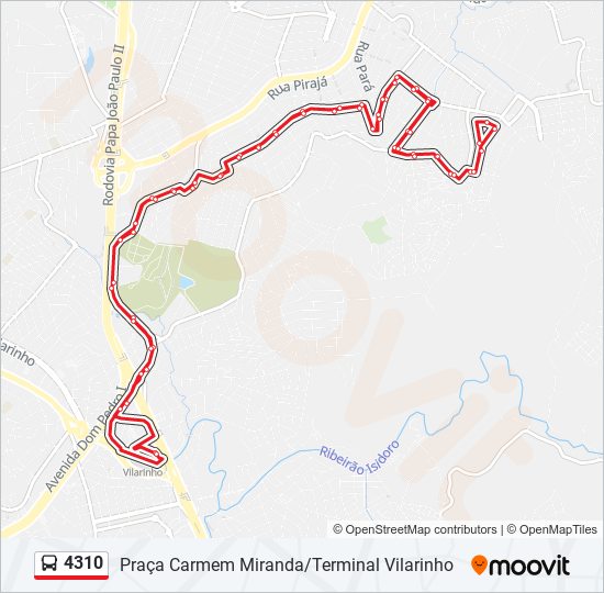 Mapa da linha 4310 de ônibus