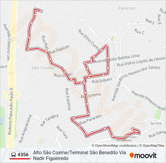 Mapa da linha 4356 de ônibus