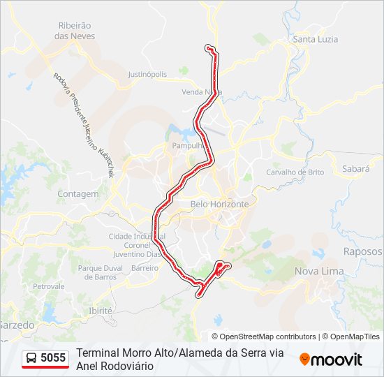 Mapa da linha 5055 de ônibus