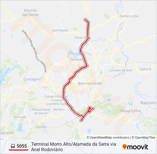 Mapa da linha 5055 de ônibus