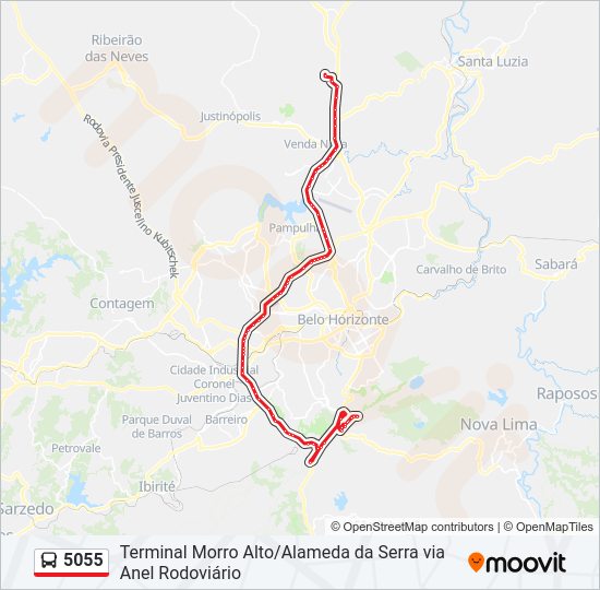 Mapa da linha 5055 de ônibus