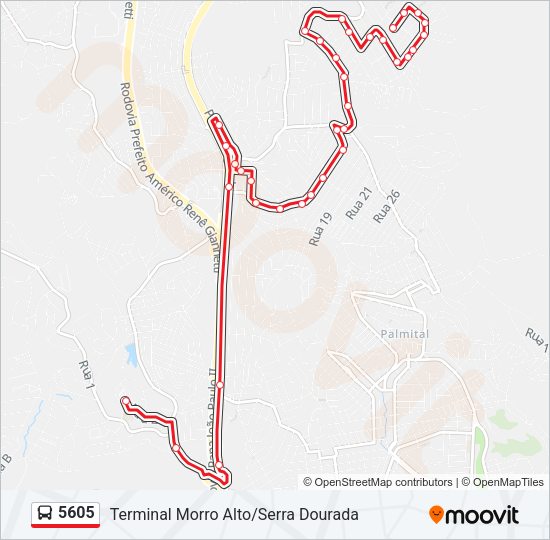Mapa da linha 5605 de ônibus