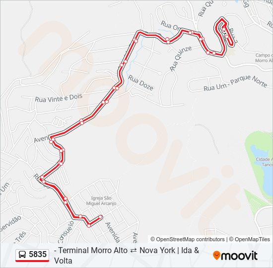 Mapa da linha 5835 de ônibus