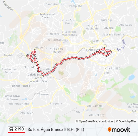 Mapa da linha 2190 de ônibus
