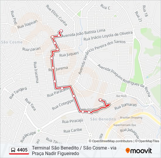 Mapa da linha 4405 de ônibus