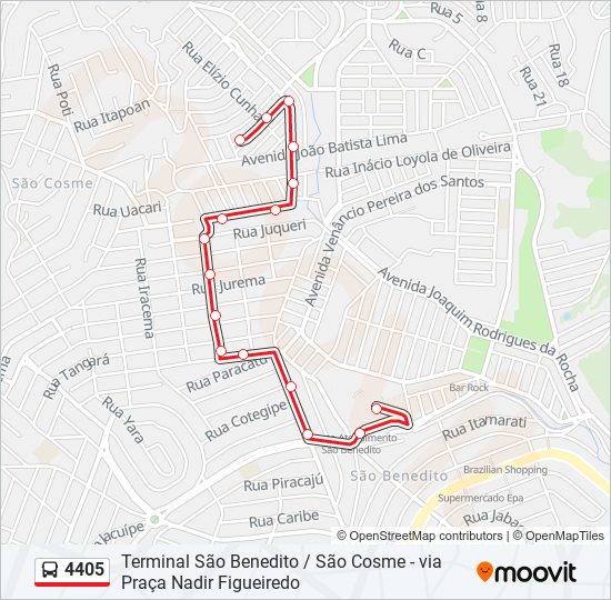 Mapa da linha 4405 de ônibus