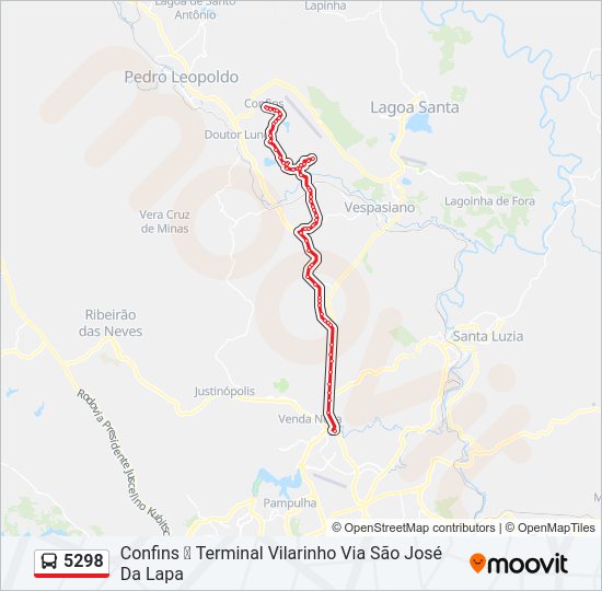 Mapa da linha 5298 de ônibus