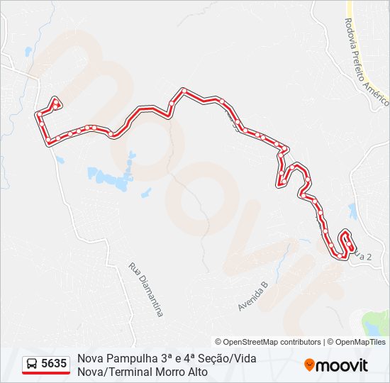 Mapa da linha 5635 de ônibus