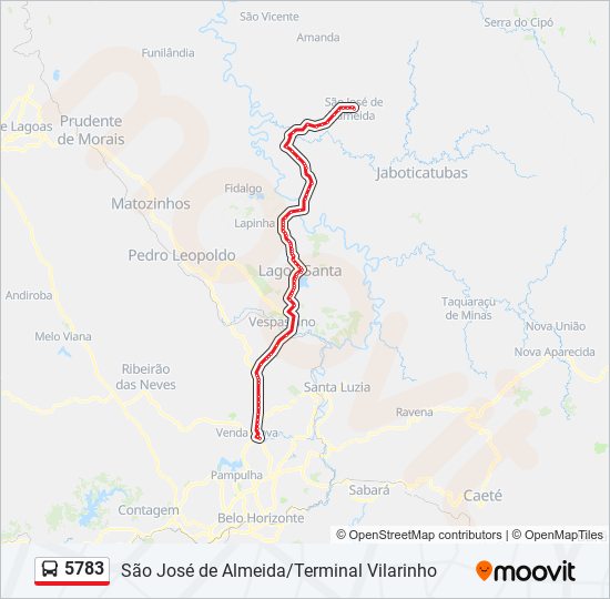 Mapa da linha 5783 de ônibus