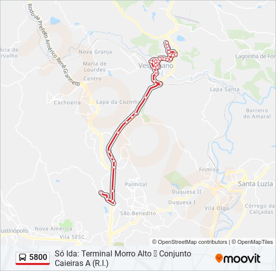 Mapa da linha 5800 de ônibus