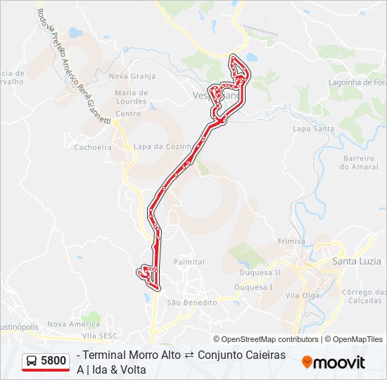 Mapa da linha 5800 de ônibus