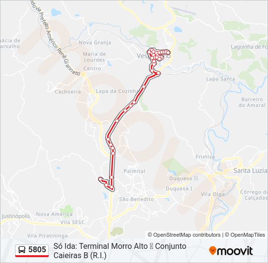 Mapa da linha 5805 de ônibus