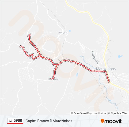 Mapa da linha 5980 de ônibus