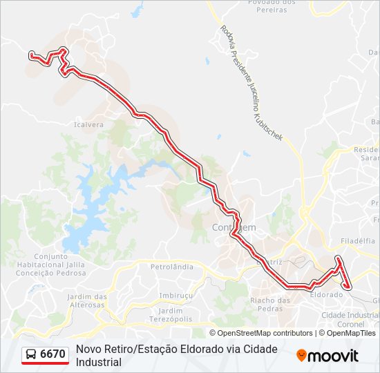 Mapa da linha 6670 de ônibus