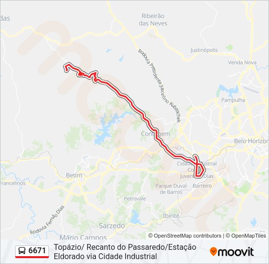 Mapa da linha 6671 de ônibus