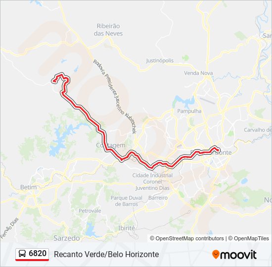 Mapa da linha 6820 de ônibus