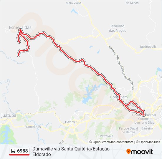 Mapa da linha 6988 de ônibus