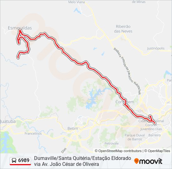 Mapa da linha 6989 de ônibus