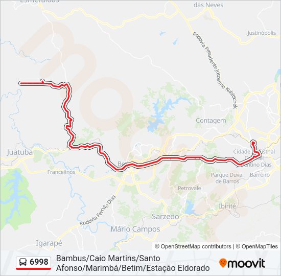 Mapa da linha 6998 de ônibus