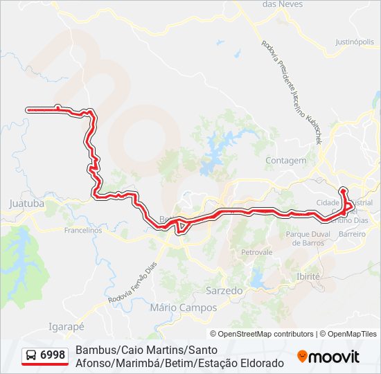 Mapa da linha 6998 de ônibus