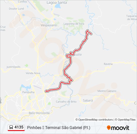 Mapa da linha 4135 de ônibus