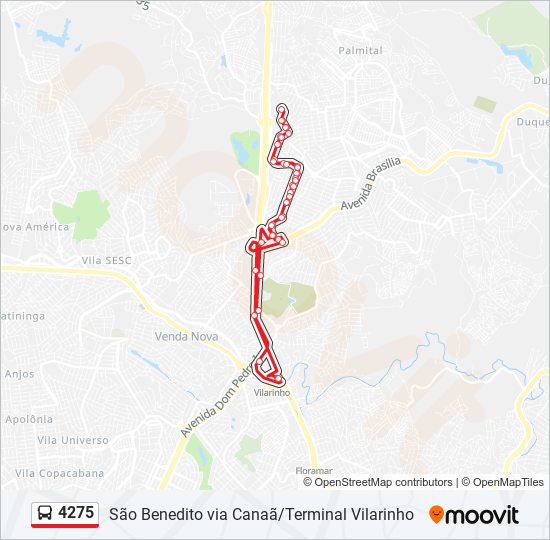 Mapa da linha 4275 de ônibus