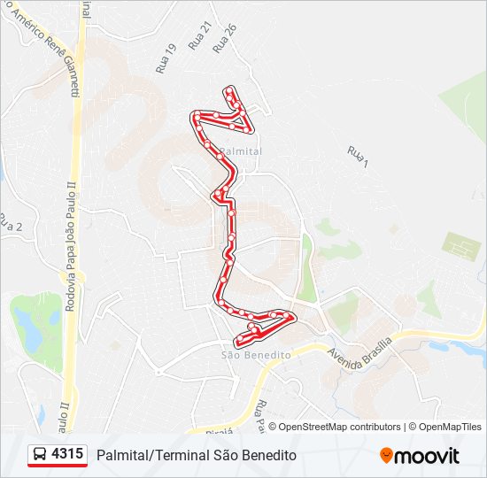 Mapa da linha 4315 de ônibus