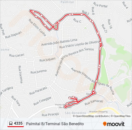 Mapa da linha 4335 de Bus