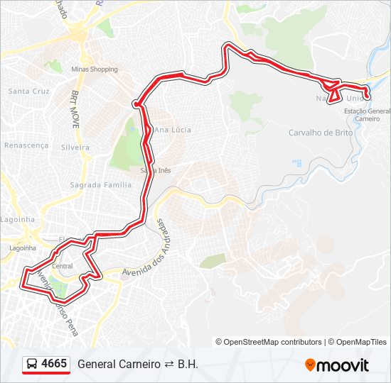 Mapa da linha 4665 de ônibus