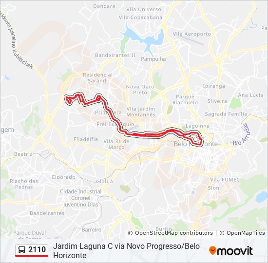 Mapa da linha 2110 de ônibus