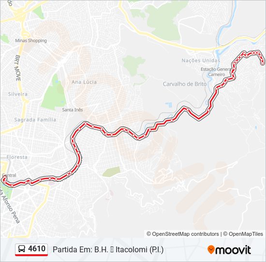 Mapa da linha 4610 de ônibus