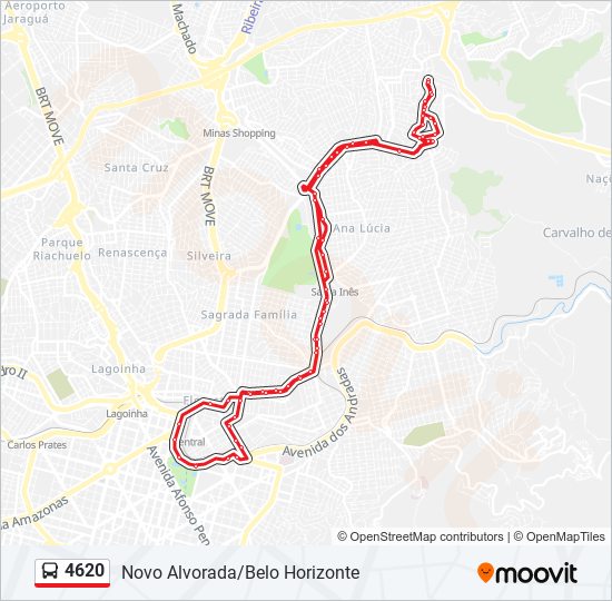 Mapa da linha 4620 de ônibus