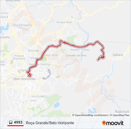 Mapa da linha 4993 de ônibus