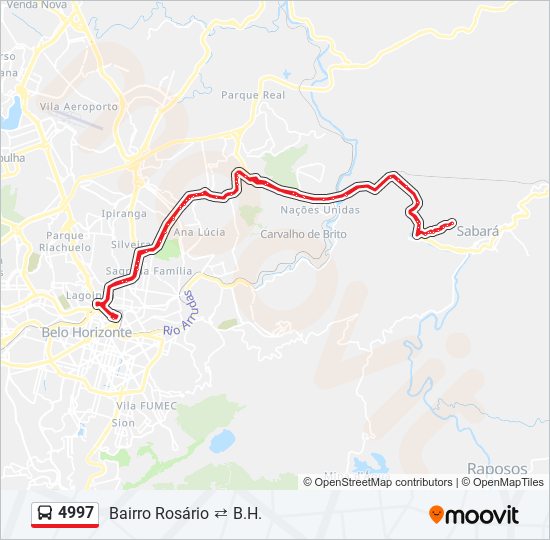 Mapa da linha 4997 de ônibus