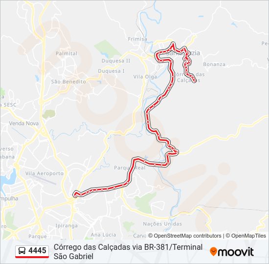 Mapa da linha 4445 de ônibus