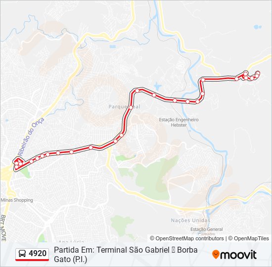 Mapa da linha 4920 de ônibus