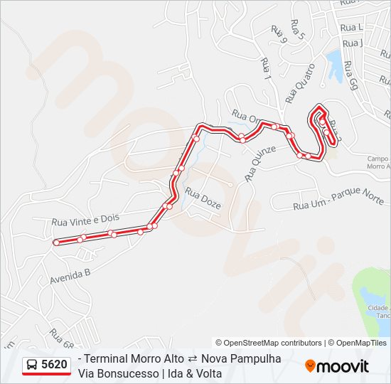 Mapa da linha 5620 de ônibus