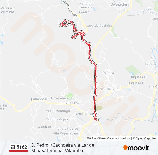 Mapa da linha 5162 de ônibus