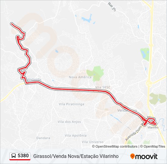 Mapa da linha 5380 de ônibus