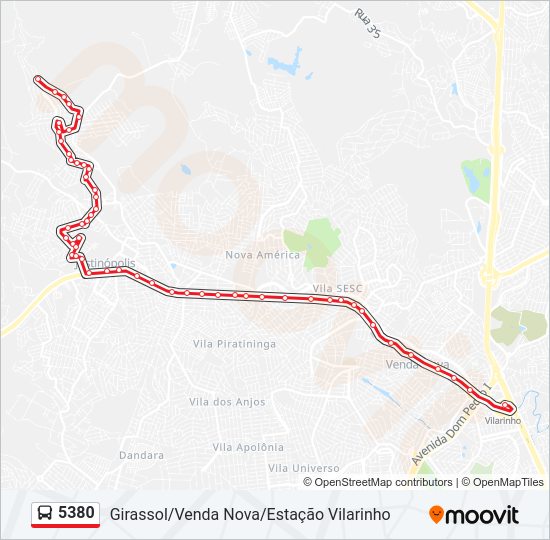 Mapa da linha 5380 de ônibus