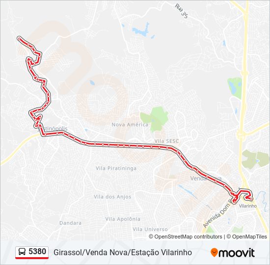 Mapa da linha 5380 de ônibus