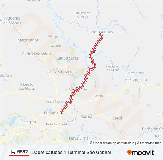 Mapa da linha 5582 de ônibus