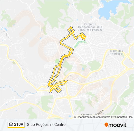 Mapa da linha 210A de ônibus