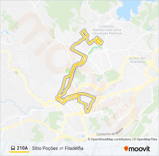 Mapa da linha 210A de ônibus