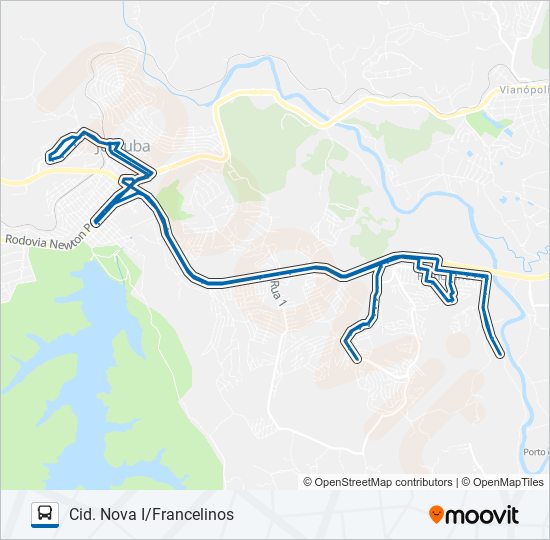 Mapa da linha 1000 de ônibus