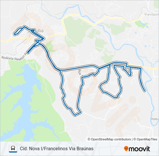 Mapa da linha 1000 de ônibus