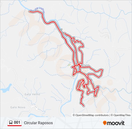 Mapa da linha 001 de ônibus